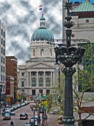 The Indiana State Capital building looking horrible with the fake sky in back