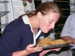 Laura Carse sniffing the haggis