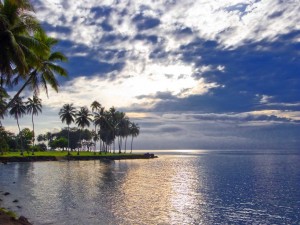 Astrolabe Bay reflects a brooding sky in Madang, Papua New Guinea