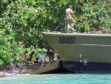 Kanimbla landing craft unloading fun-seekers