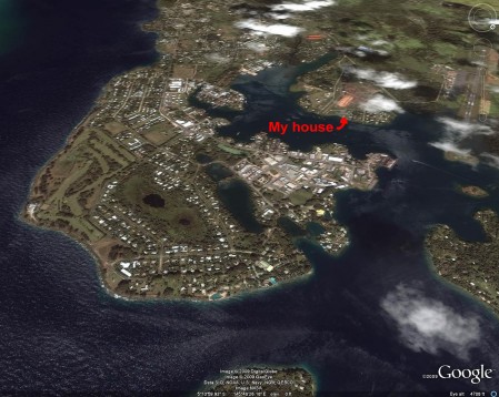 A nice Google Earth rendering of Madang Town showing my house