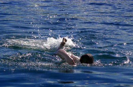 Miriam swimming in Kranket Lagoon Miriam swimming in Kranket Lagoon