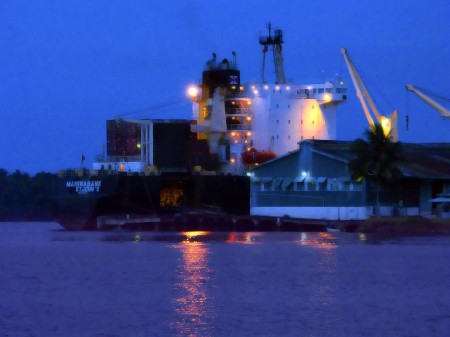 Ship at night in front of our house
