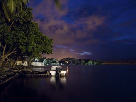 Boats in the light from the main wharf a half-kilometre away