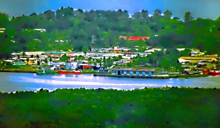 View of Madang Wharf from Nob Nob Mountain with Olympus SP-590UZ (post-Photoshop)
