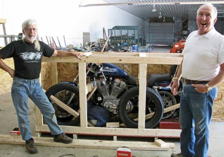 Jim Sexton and me with the nearly crated Harley in Springfield Illinois