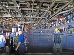 Inside the ‘garage’ of the USS Peleliu