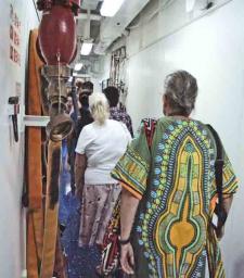 Down a passageway inside the USS Peleliu on our way to our ‘briefing”